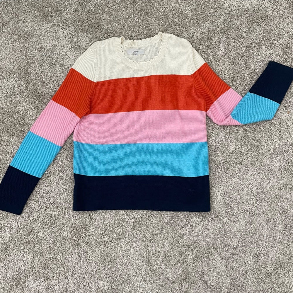 LOFT Multicolor Striped Crew Neck Sweater